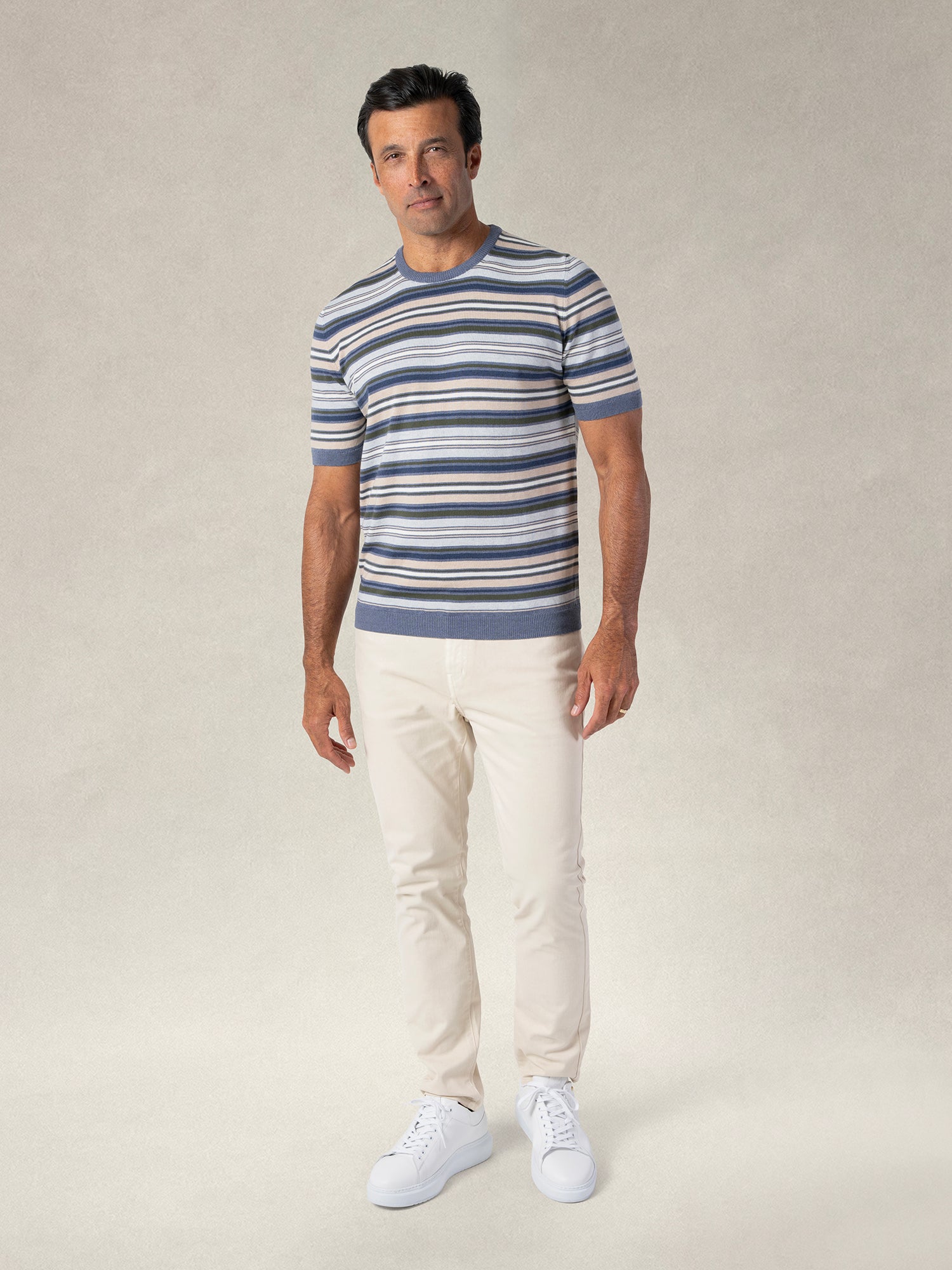 Pratt Multi Stripe Short Sleeve Crewneck Sweater image