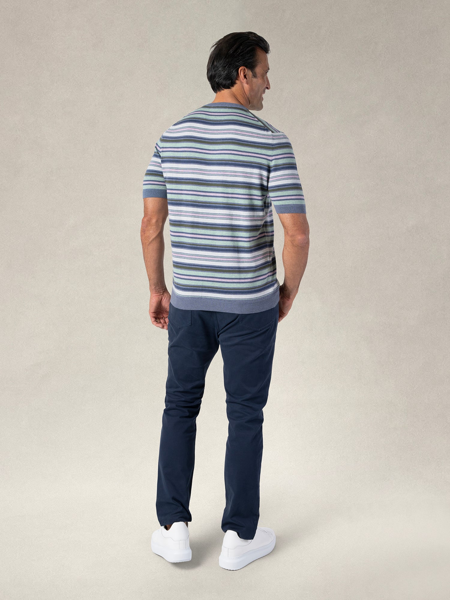 Pratt Multi Stripe Short Sleeve Crewneck Sweater image