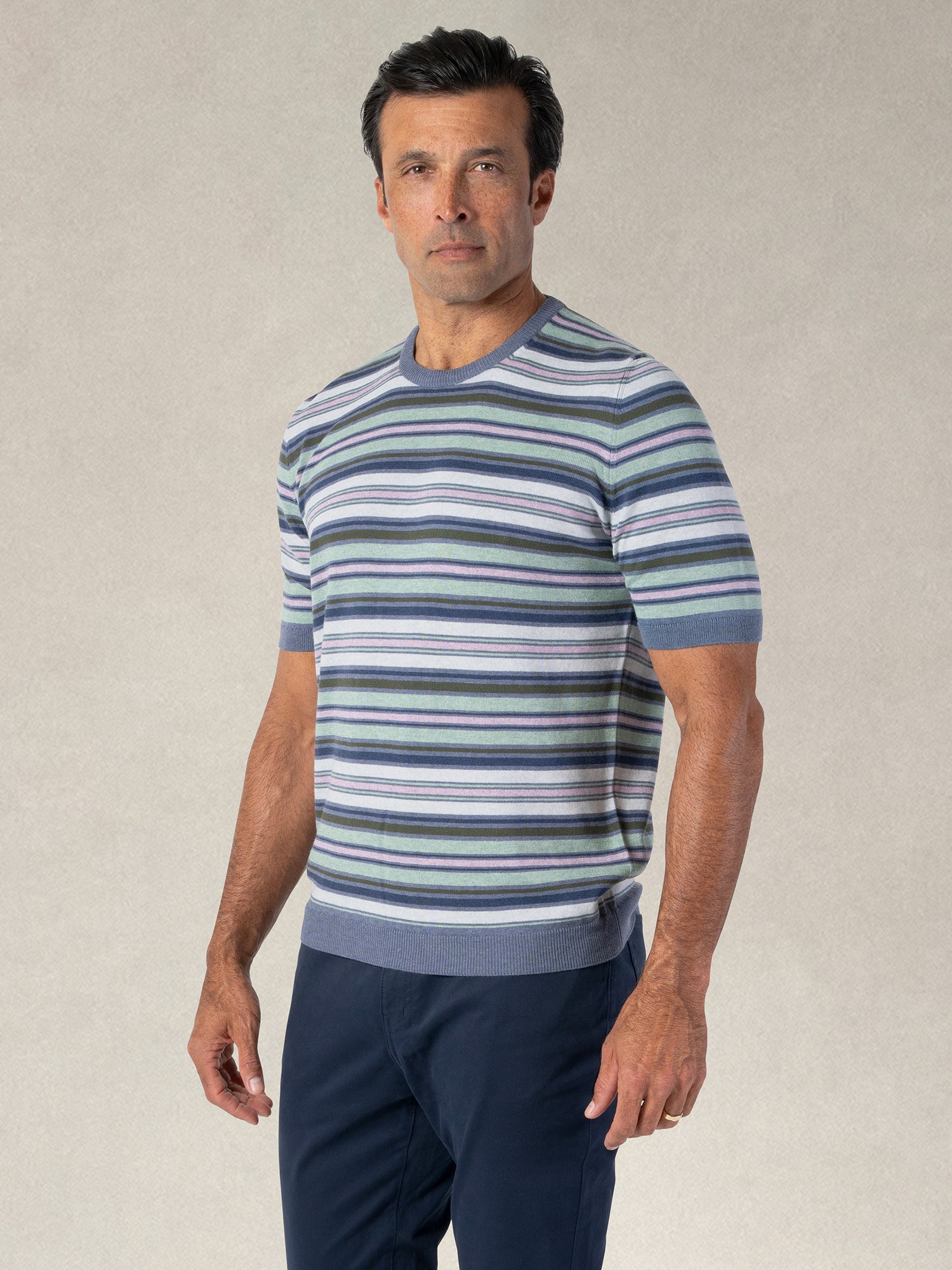 Pratt Multi Stripe Short Sleeve Crewneck Sweater image