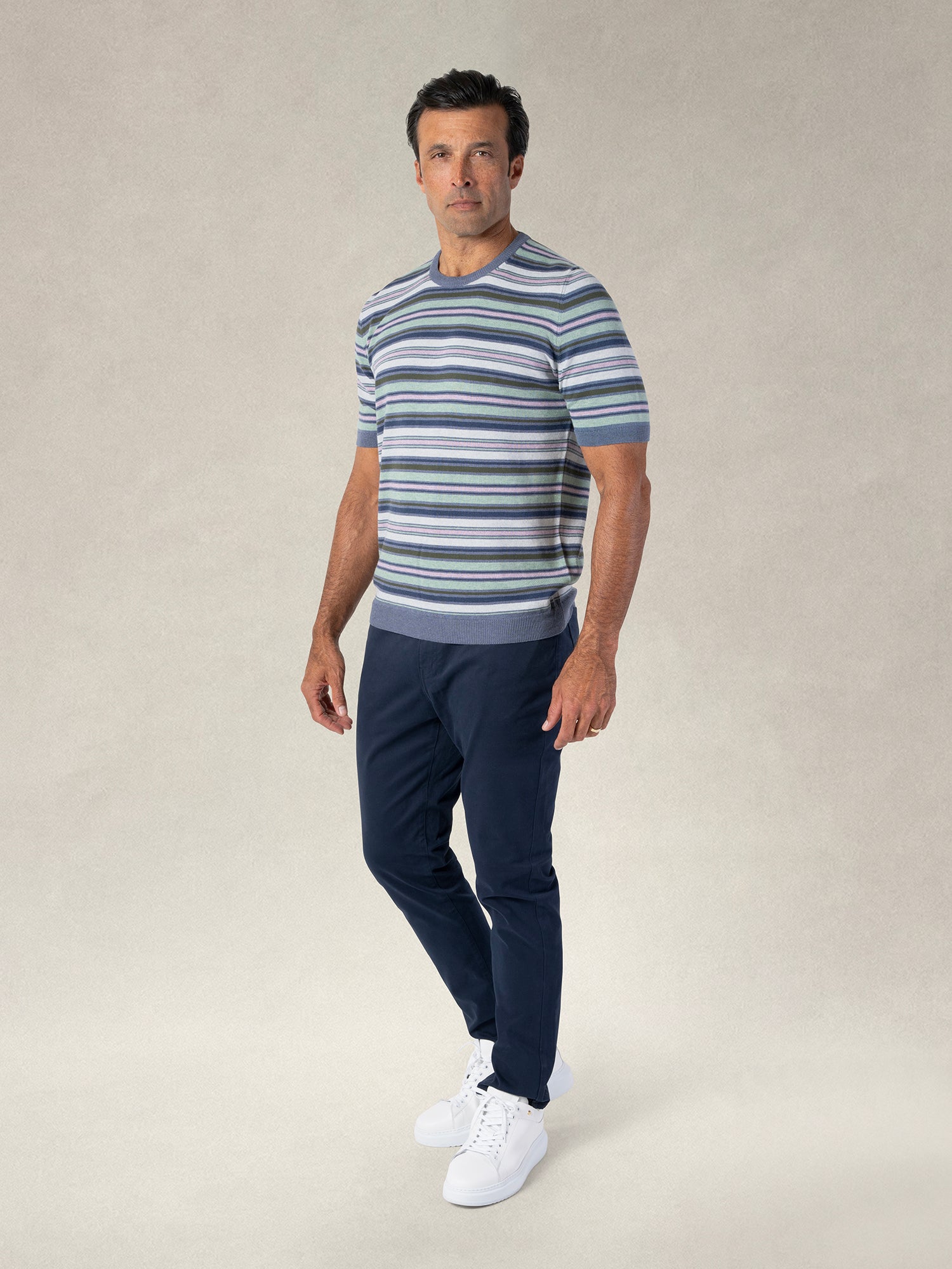 Pratt Multi Stripe Short Sleeve Crewneck Sweater image